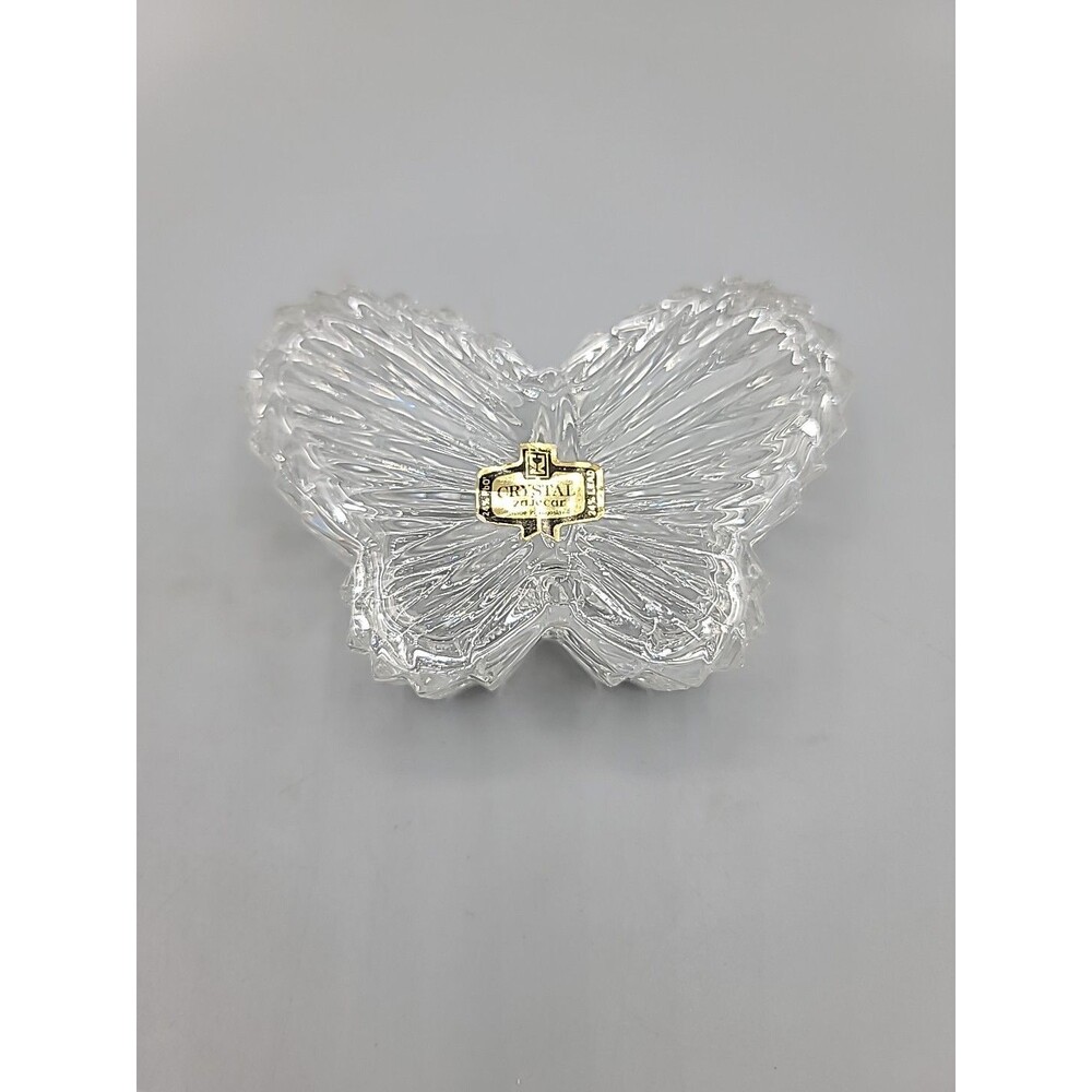 Vintage 24% Lead Crystal Zajecur Butterfly Trinket Box Made in Yugoslavia